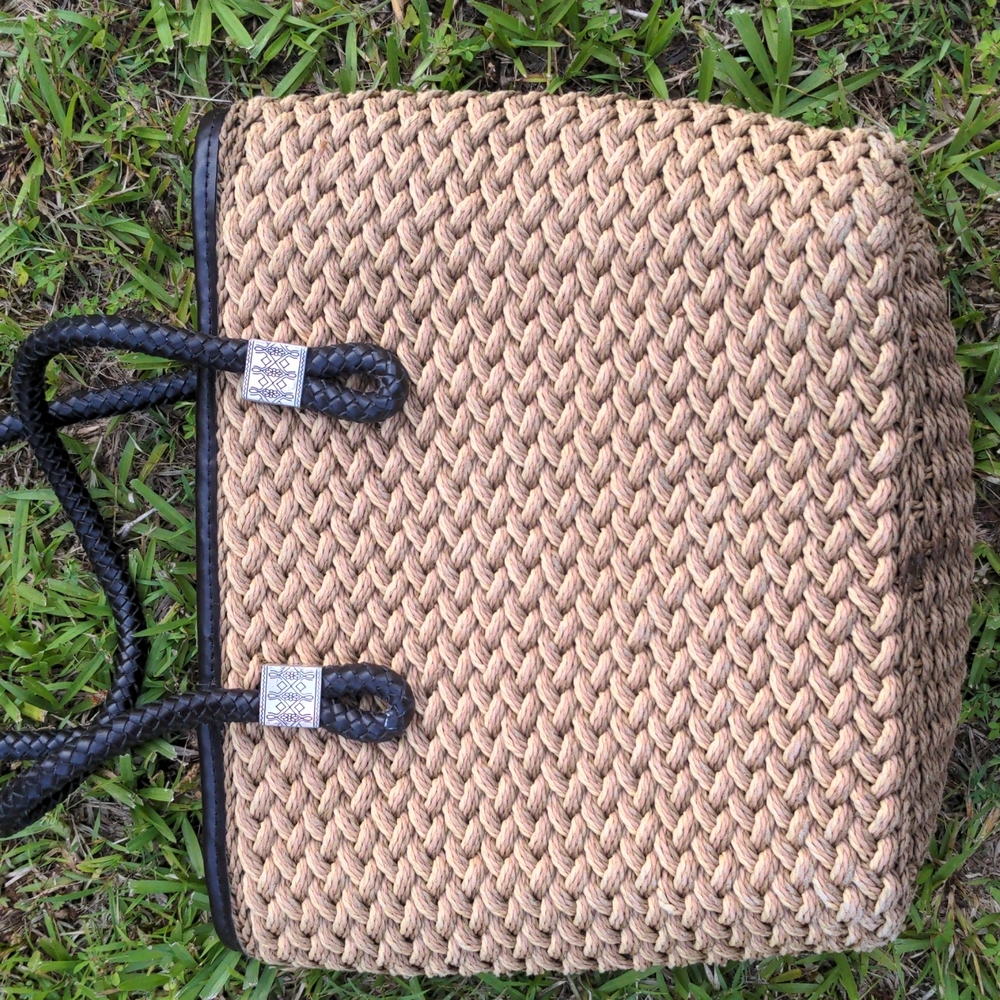 EGO Tri-Color Woven Tote w/ Leather Trim & Double Straps  Silver Hardwar…